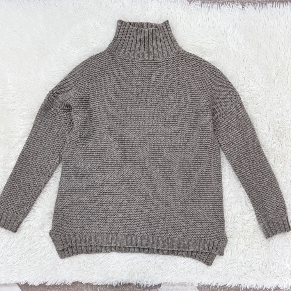 Marine Layer Wool Cotton Turtleneck Sweater Small Mushroom Gray